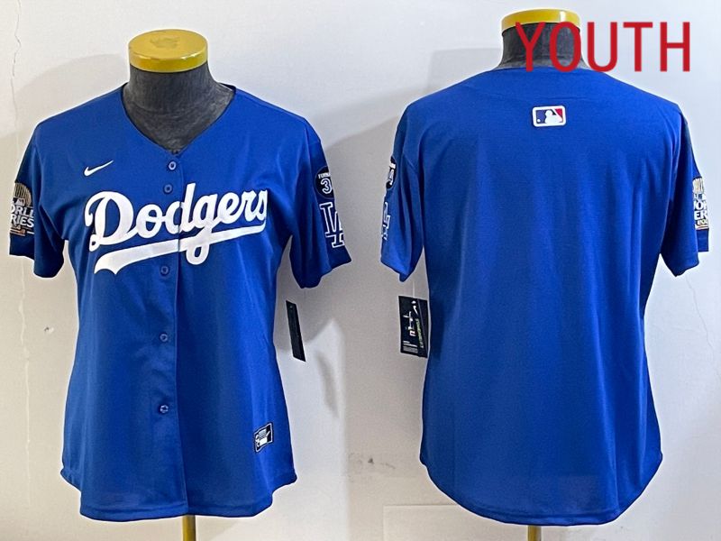 Youth Los Angeles Dodgers blank 2024 World series patch blue jersey 202411221